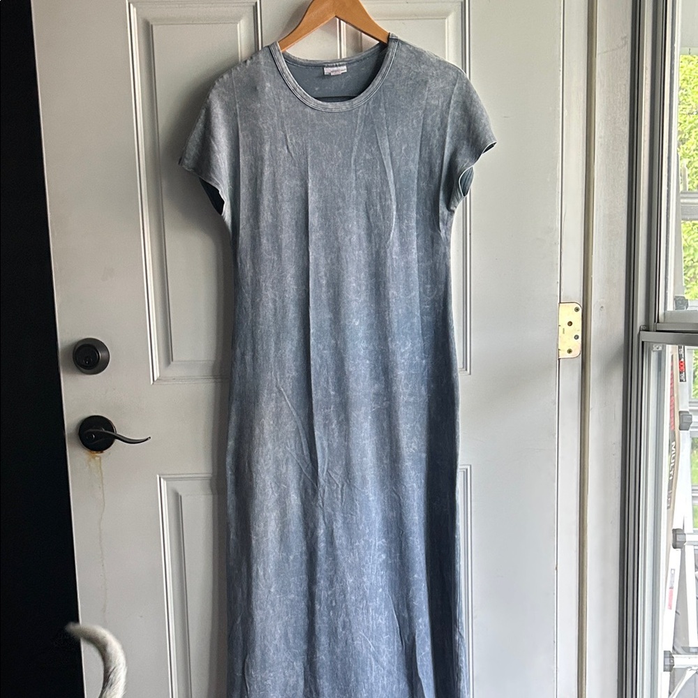 LuLaRoe Gray Sheath Maxi Dress Crew Neck Short Sleeve